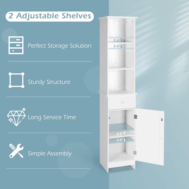 Costway Bathroom Tall Storage Cabinet Freestanding Linen Tower w/ Open - See Details
