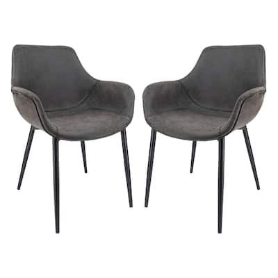Markley Leather Dining Chair with Iron Legs Set of 2 Modern Accent Armchair