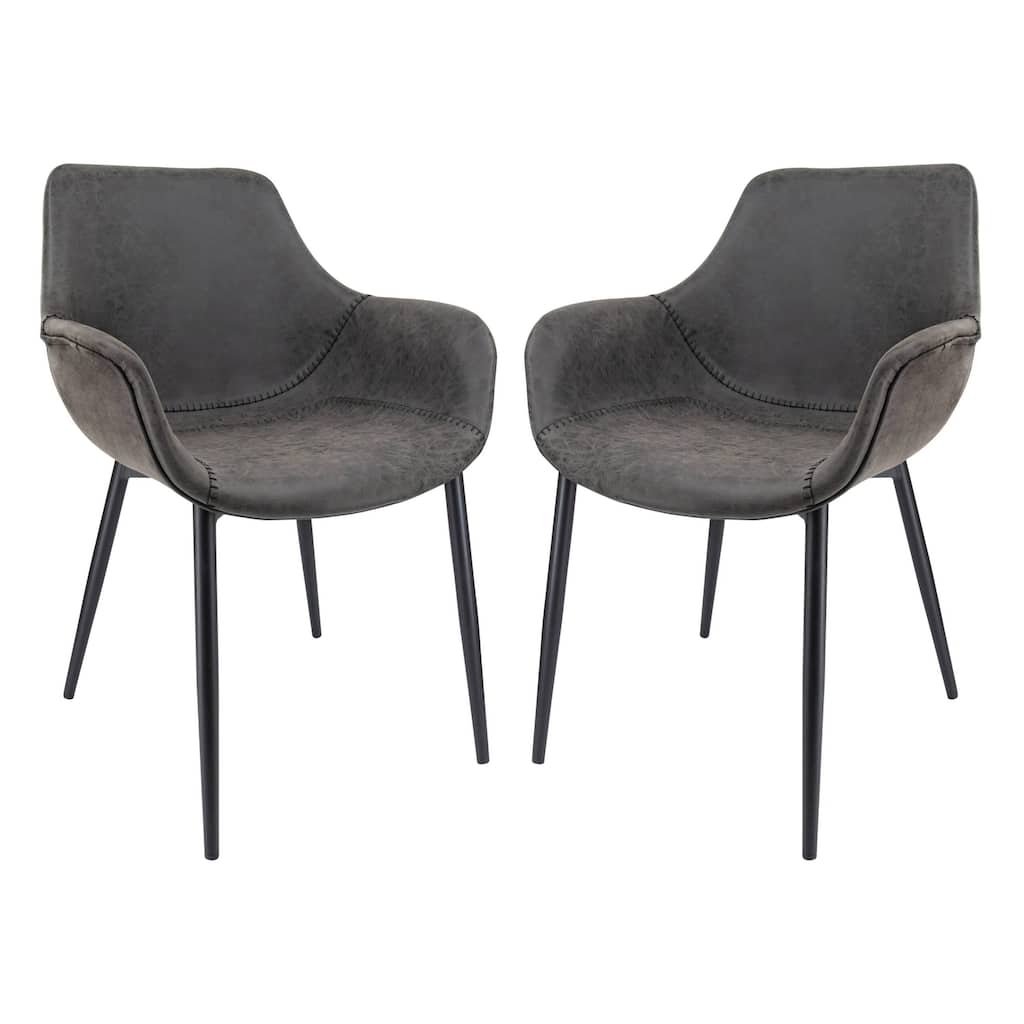 Markley Leather Dining Chair with Iron Legs Set of 2 Modern Accent Armchair