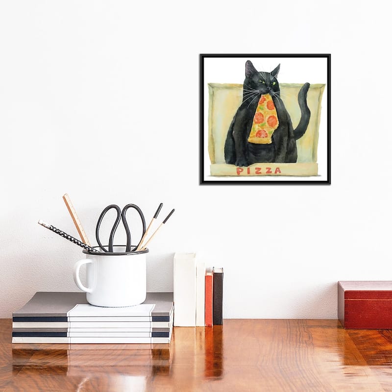 iCanvas "Black Cat And Pizza" by Alexey Dmitrievich Shmyrov Framed