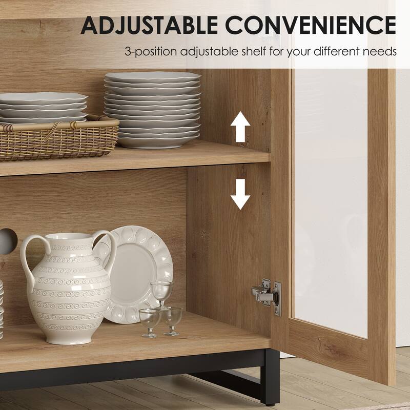 WAMPAT Multifunctional Sideboard Buffet Cabinets with 6 Glass Doors and Drawers, Modern Sideboard, Coffee Bar Storage Cabinet