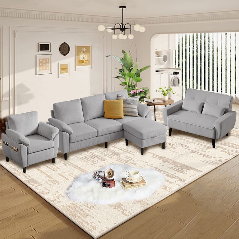 4-Piece Living Room Sectional Sofa Set with Loveseat and Chair