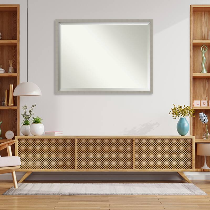 Woodgrain Stripe Beveled Wood Framed Wall Mirror