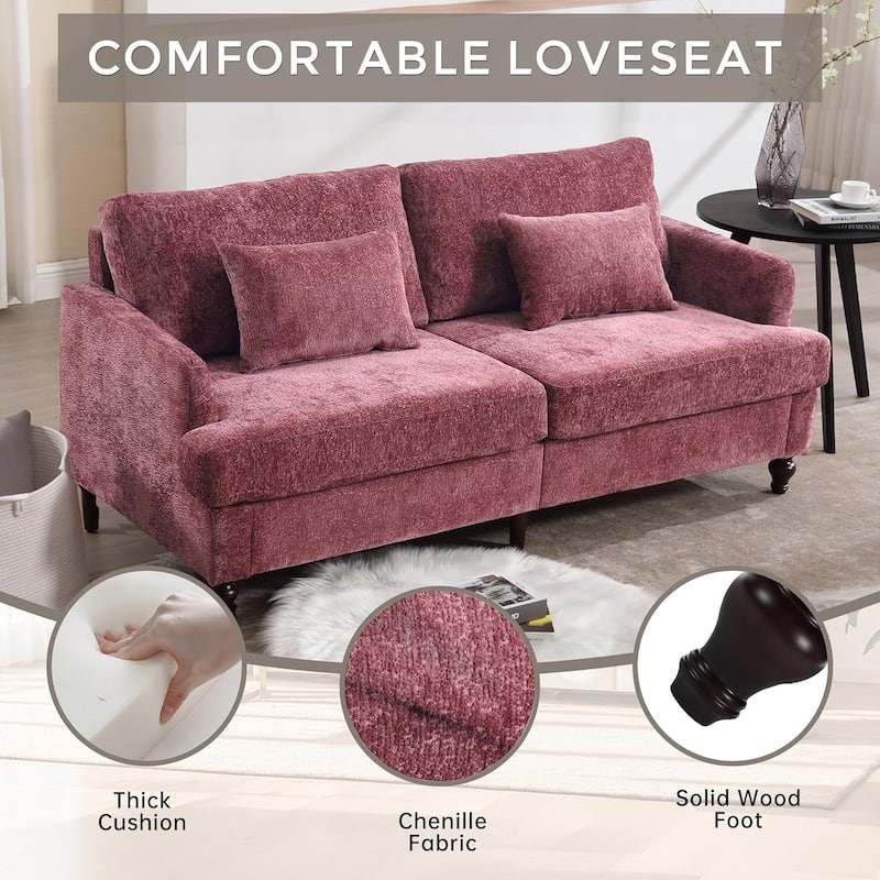 Roomfitters Chenille Loveseat Sofa, Mid-Century 2-Seat Upholstered Couch with Wooden Legs for Living Room