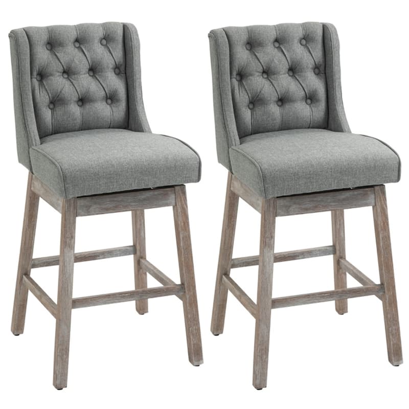 2-Pack Linen Upholstered Ergonomic Bar Stools with Swivel Seat and Solid Wood Legs - 19.25" W x 22.75" D x 43.25" H