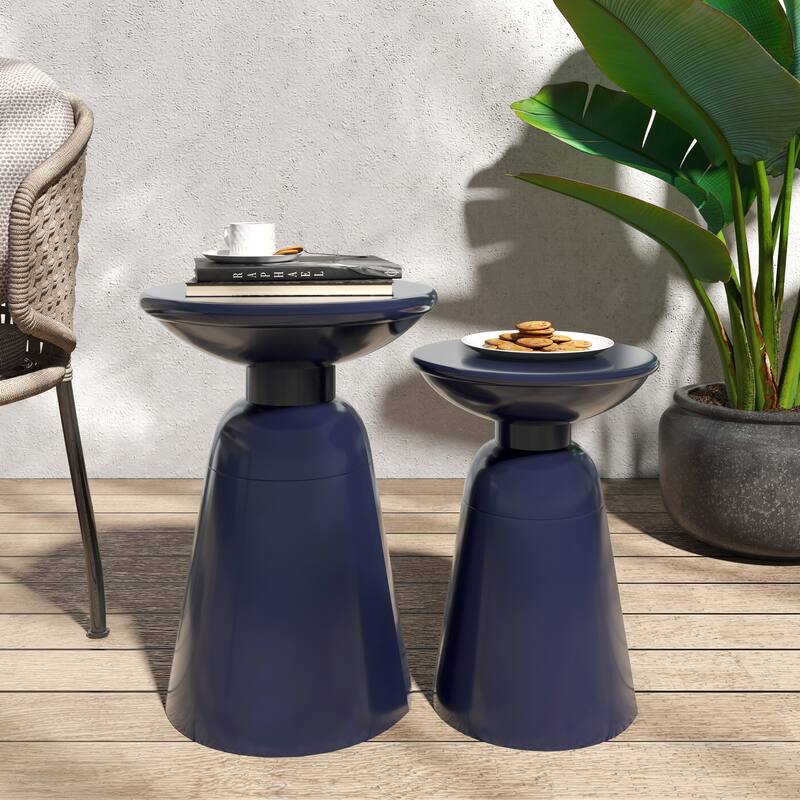 Serenita Outdoor Iron Side tables with Flared Design, Set of 2