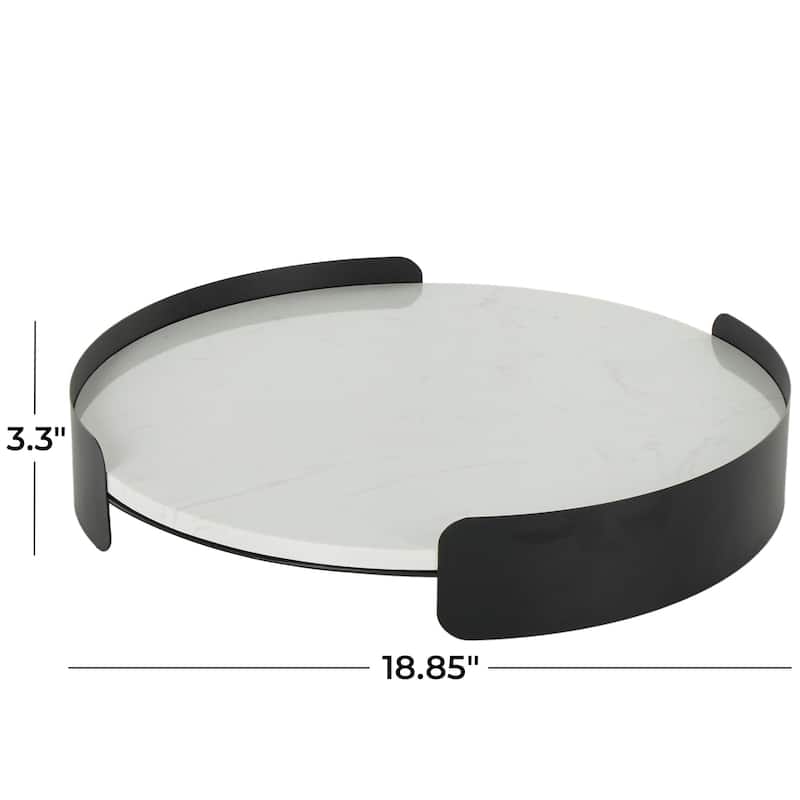 Marble Round Tray with Black Metal Frame - White - Roche River Decor