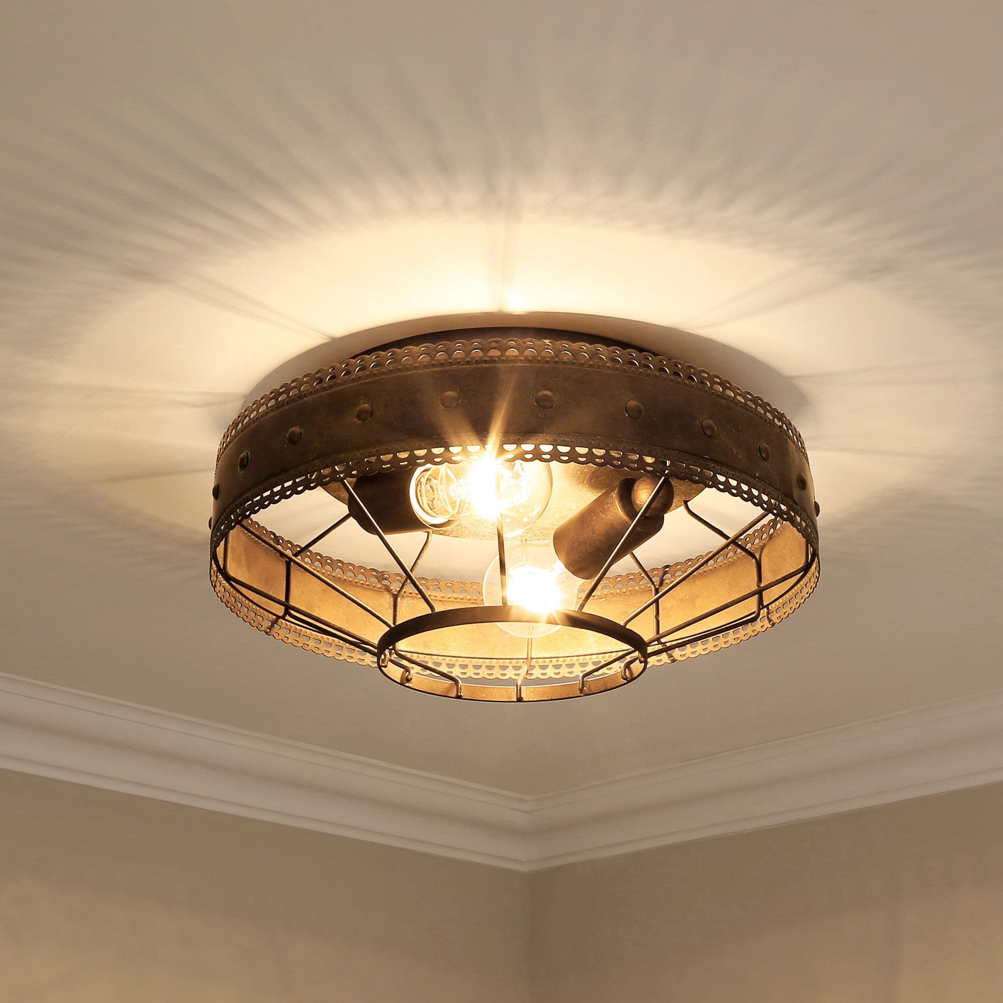 Golden Lighting Ferris 2-Light Flush Mount - Copper Patina