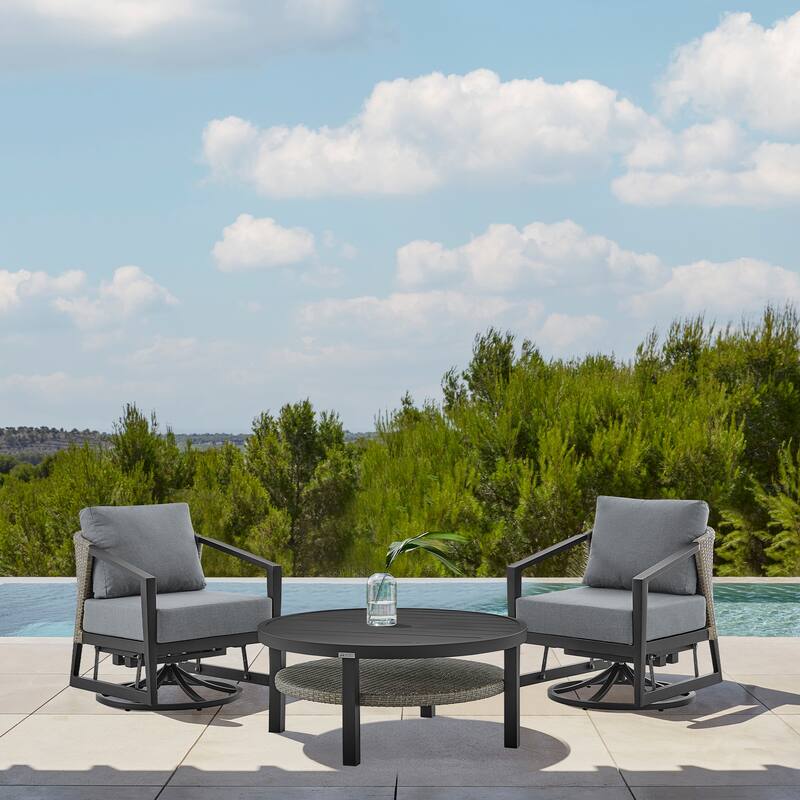 Aileen Grey Wicker and Black Aluminum Outdoor Patio Swivel Glider Chair
