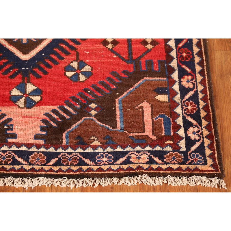 Hand Knotted Oriental 100% Wool Carpet Traditional Geometric Oranges & Rust Hamedan Runner Rug - 9' 8'' X 3' 7''