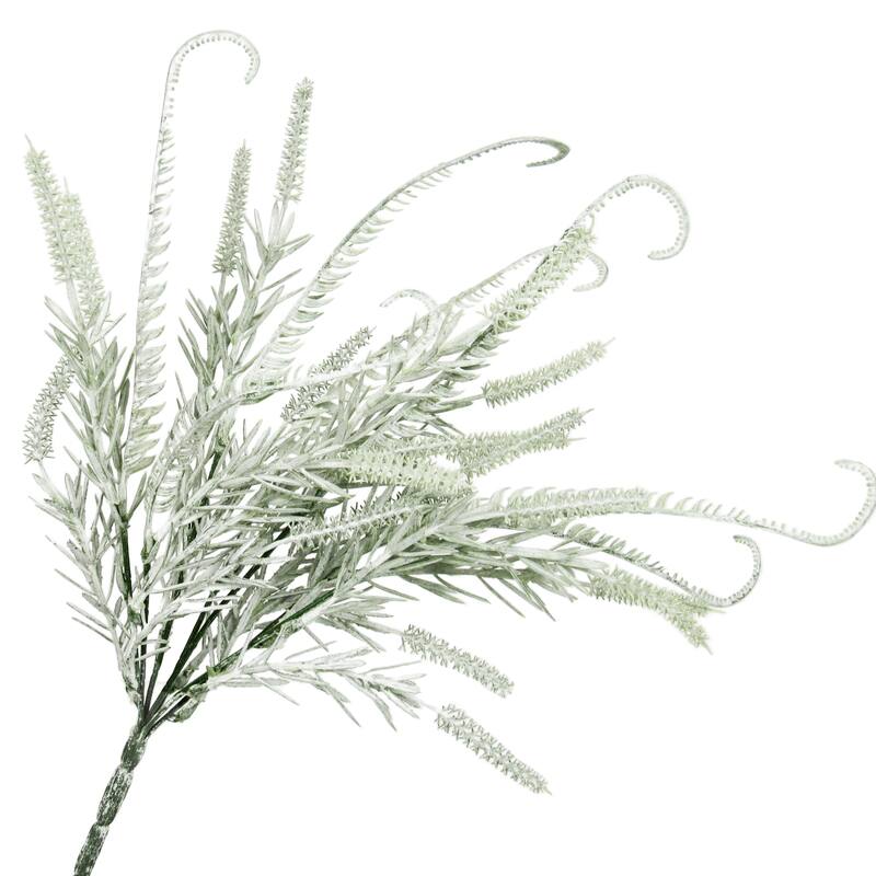 Set of 2 Soft Touch Frosted Green Artificial Mixed Rosemary Fern Leaf Stem Plant Greenery Foliage Bush 14in