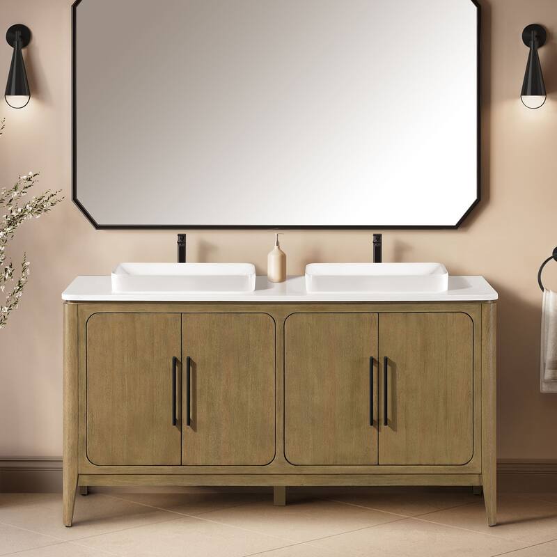 Heidi Light Brown Oak Bathroom Vanity with White Quartz Top