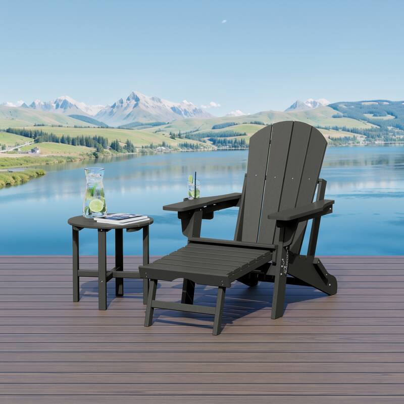 Laguna Outdoor Folding Adjustable Adirondack Chair with Hideaway Ottoman & Round Side Table