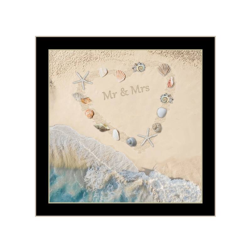 TrendyDecor4U Traditional "Marriage is a Beach" Framed Print Wall Art - Coastal - 14 x 14 - Black