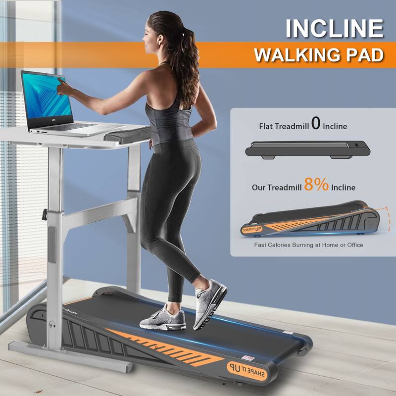 8% Incline Under Desk Treadmill Walking Pad Jogging Treadmill with LCD - Black