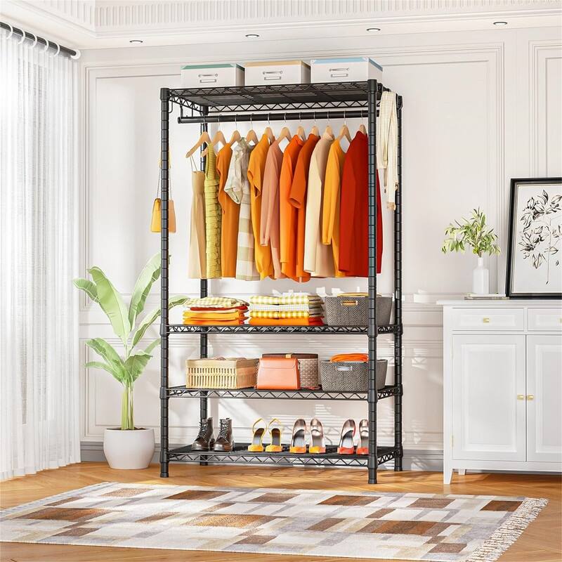 4 Tier Metal Clothes Garment Rack for Bedroom and Cloakroom - 14"D x 35.4"W x 76.4"H