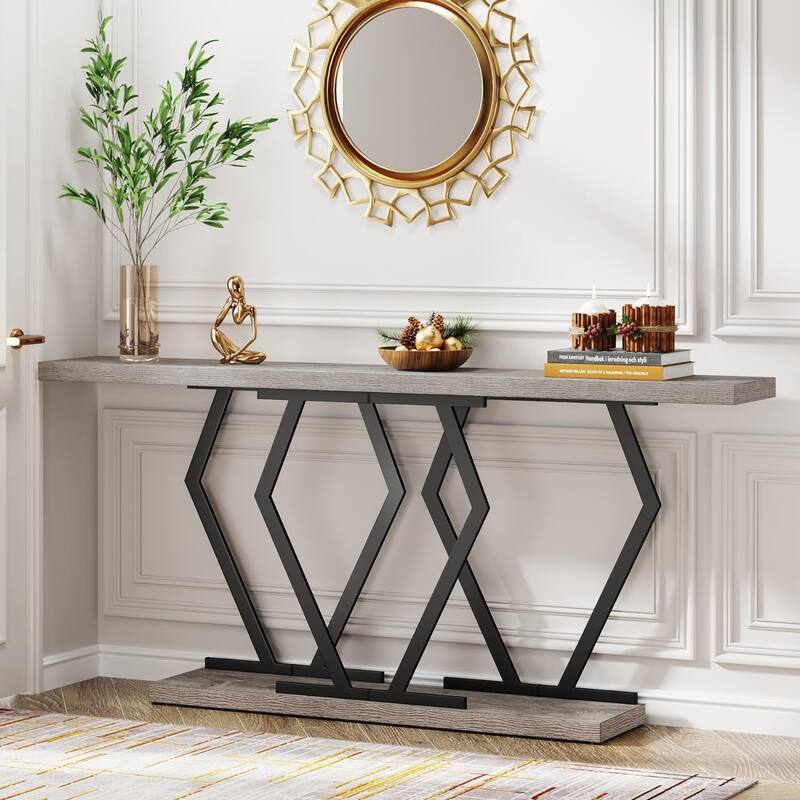 70.9 Inch Extra Long Sofa Table White and Gold Faux Marble Tabletop