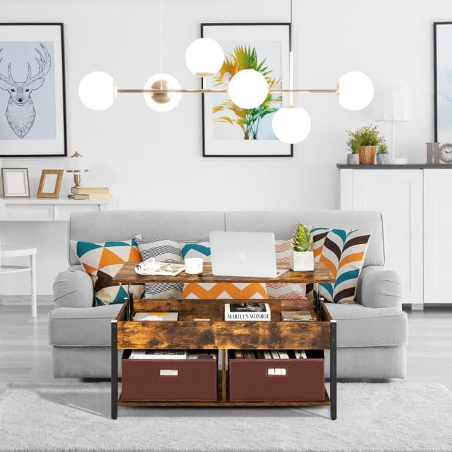 Lift Top Coffee Table Central Table with Drawers and Hidden Compartment for Living Room - 42" x 19.5" x 19" (L x W x H)