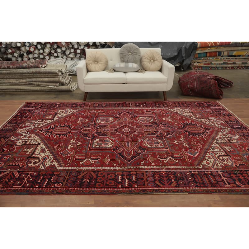 Hand Knotted Oriental 100% Wool Carpet Traditional Medallion Red Heriz Area Rug - 10' 11'' X 7' 6''