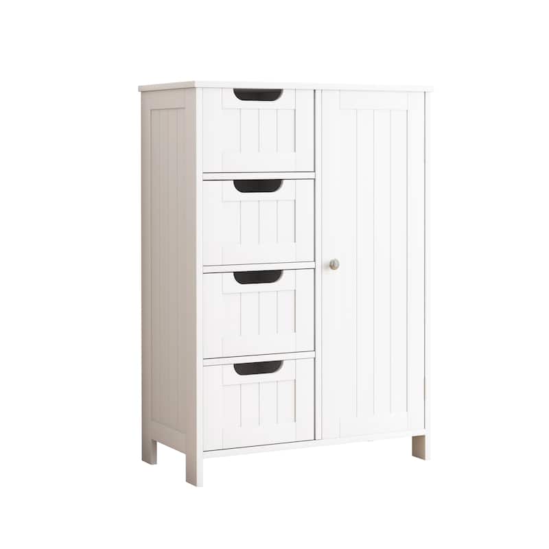 White Bathroom Storage Cabinet, Floor Cabinet with Adjustable Shelf and Drawers