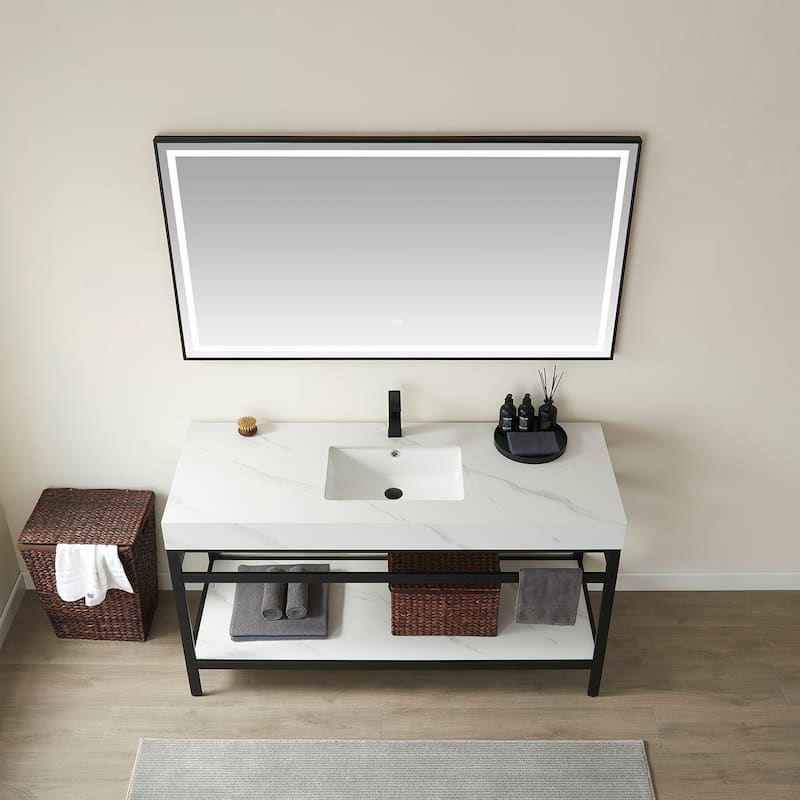 Funes 60" Single Vanity, Metal Support with Stone Top without Mirror - 60''x22''