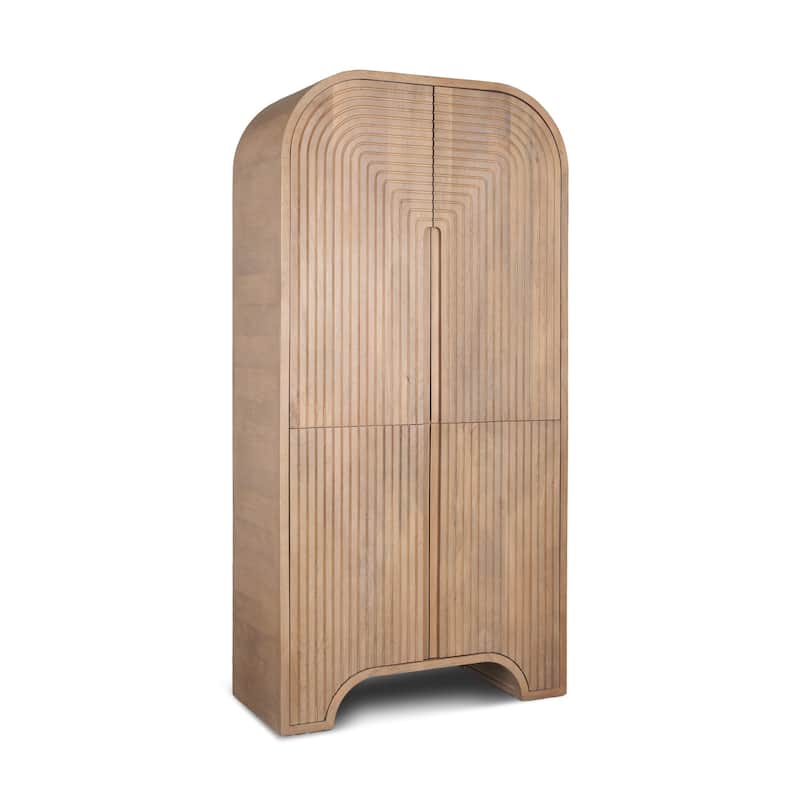 HomeRoots 72" Natural Solid Wood Textured Door Arched Cabinet With Four Doors