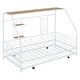 preview thumbnail 6 of 12, Twin Metal House Bed with Trundle, Sturdy Bedframe w/Built-in Shelf and Grid for Kids Bedroom, Dorm, No Box Spring Needed, White