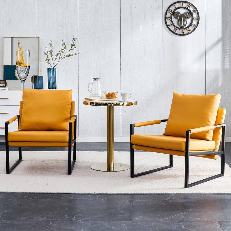 Accent Arm Chair Orange Single Padded Backrest Soft Cushion Reading