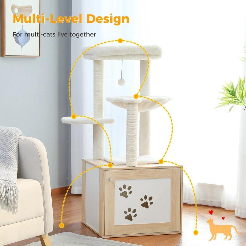 Cat tree with hidden litter box top