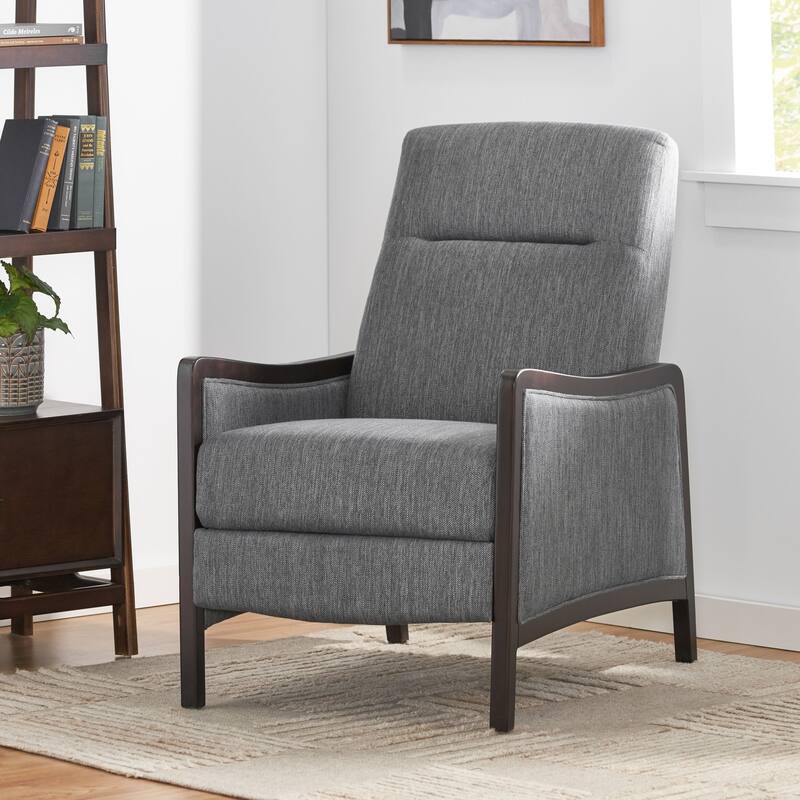 Mid-Century Upholstered Push-Back Recliner with Footrest and Birch Wood Frame