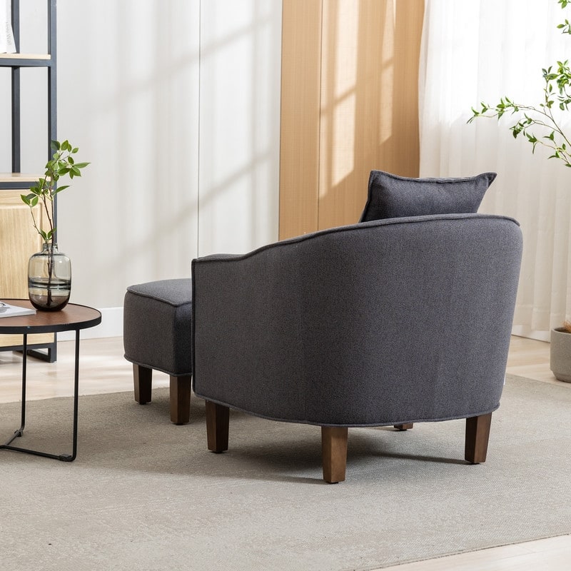 SEYNAR Mid Century Modern Barrel Chair Upholstered Club Accent Chair with Ottoman