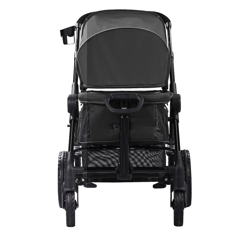 Carbon Steel All-Terrain Stroller Wagon Foldable Twin with Canopy and Tray - 47.2” L x 27.2” W x 42.1” H