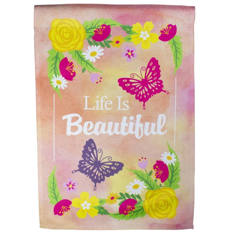 Life is Beautiful Pink Floral Outdoor Garden Flag 12.5" x 18"