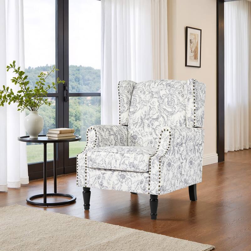 Patterned Upholstered Accent Chair for Living Room - ROCOCO Light Grey