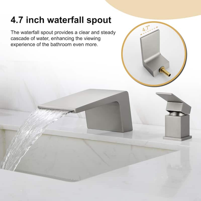 Deck Mount Tub Faucet Brushed Nickel Modern 2 Hole Bathroom Waterfall Single Handle Bathtub Faucet