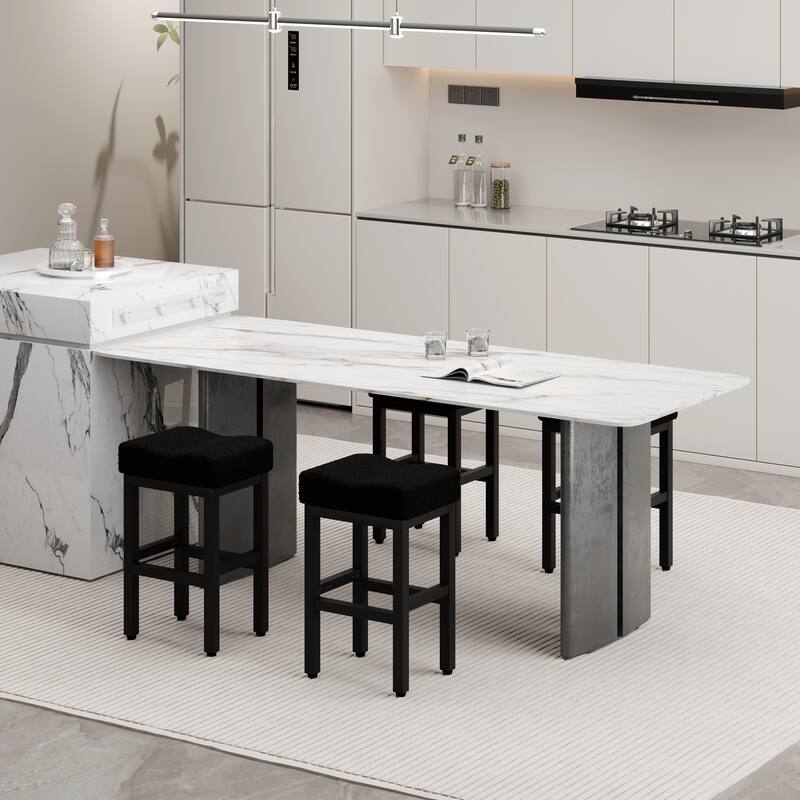 XINMICS Bar Stools, 27 Inches Modern Counter Height Bar Stools, Metal Legs Backless Upholstered Saddle Stool Chair