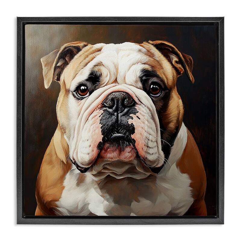 Stupell Stoic Bulldog Portrait Framed Floater Canvas Wall Art Design By Tom Crehan - 25 x 25 - Black