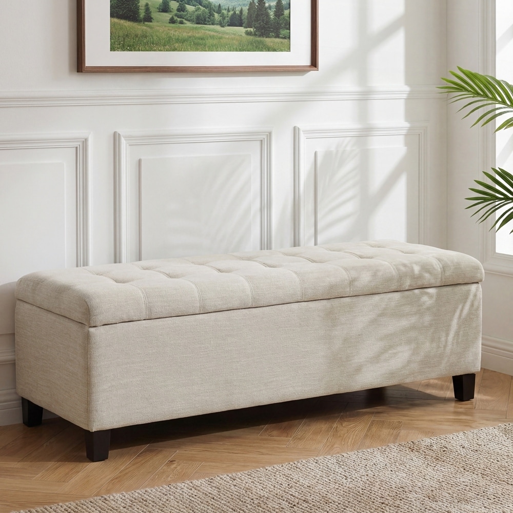Upholstered Storage Ottoman Bench, Entryway Bench