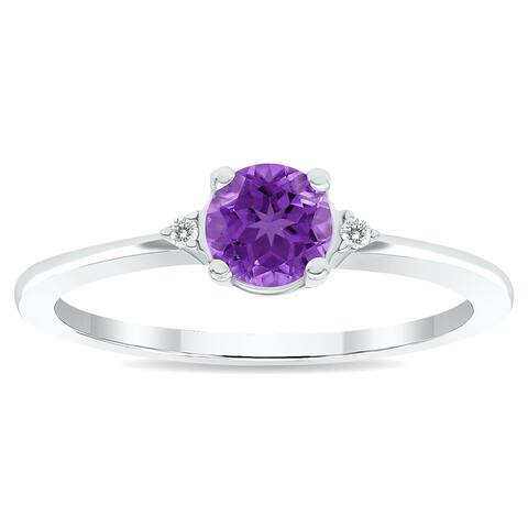 Women's Amethyst and Diamond Classic Band in 10K White Gold