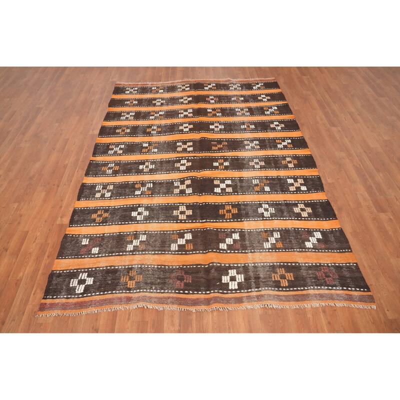Hand Woven Oriental 100% Wool Carpet Southwestern Tribal Multi-Colored Kilim Area Rug - 8' 2'' X 5' 9''