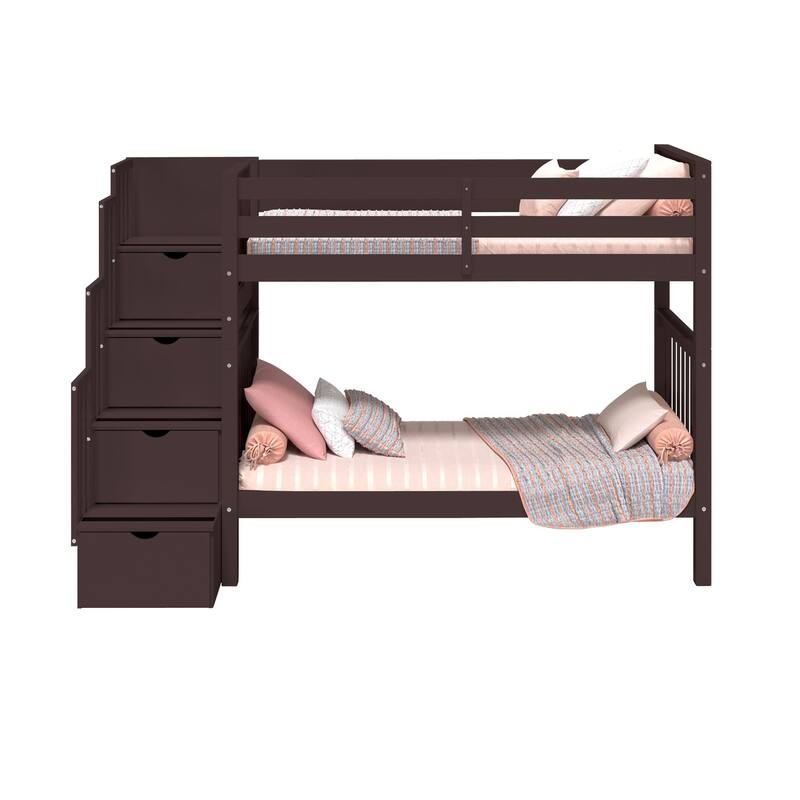 Taylor & Olive Trillium Tall Twin over Twin Stairway Bunk Bed, 4 Steps