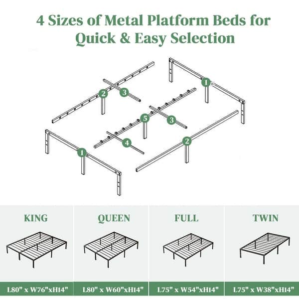 dimension image slide 2 of 5, Black Metal Frame Platform Bed Mattress Foundation with Steel Slat Support, No Box Spring Needed