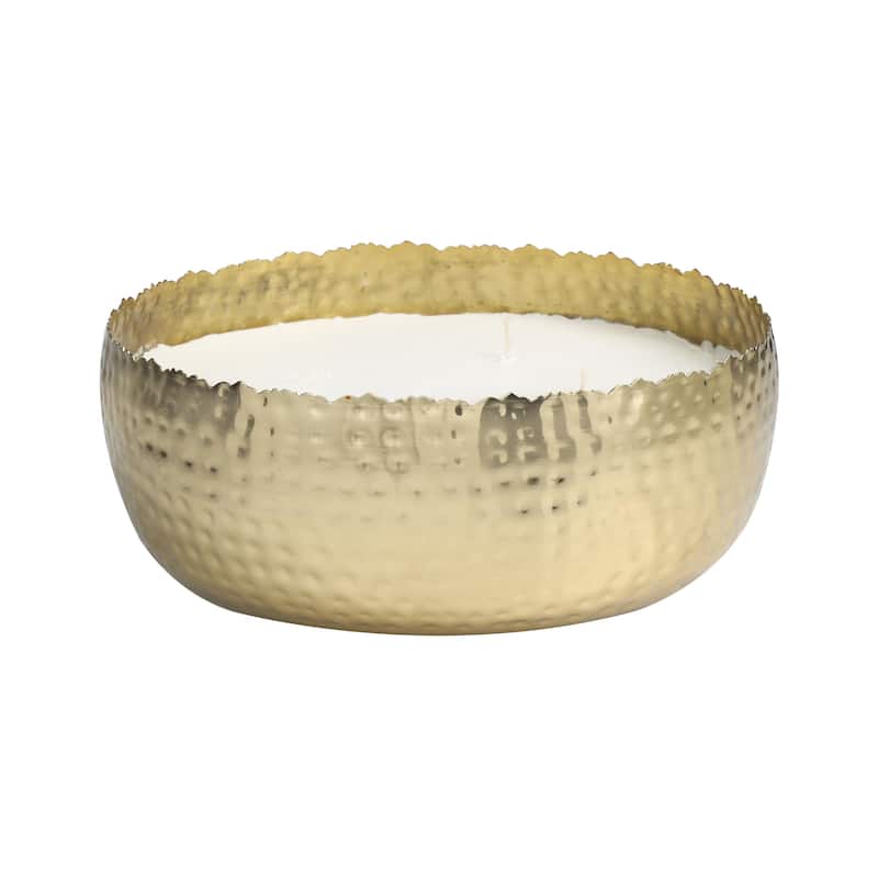 Metal Scented Wide Hammered 90 oz 4 Wick Decorative Candle with White Wax - Gold, Silver, Black - Roche River Decor