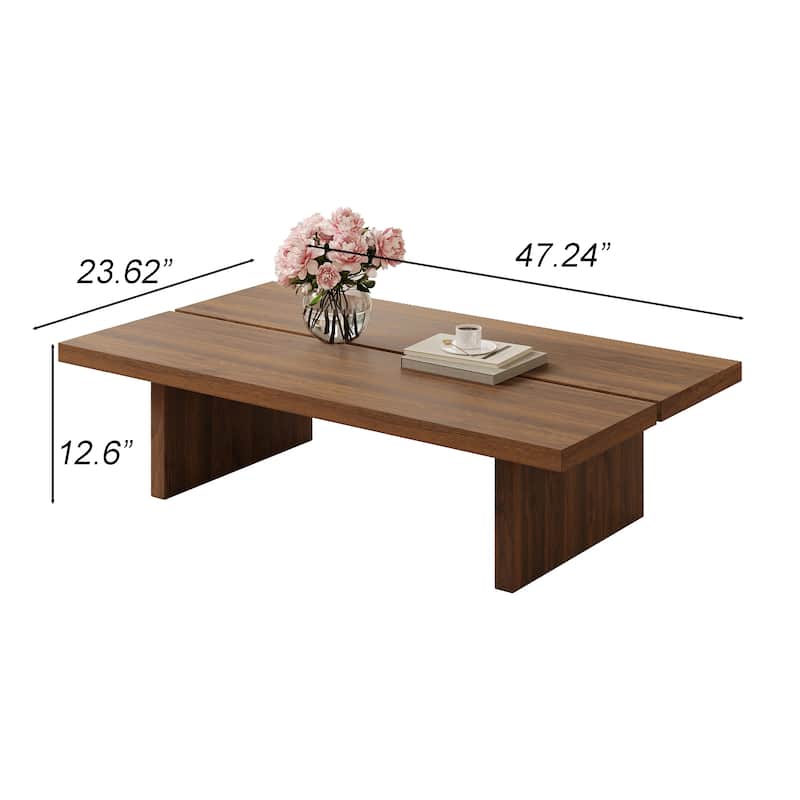 47" Mid Century Modern Black Wood Coffee Table,Rectangle Coffee Table for Livingroom