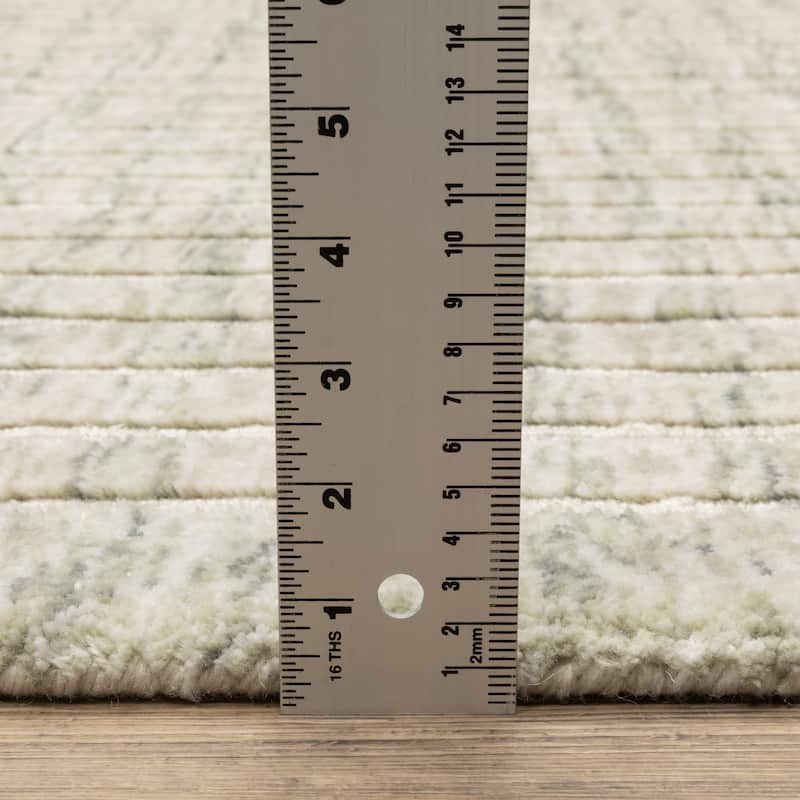 Thalia Scandinavian Textured Stripes Beige/ Sage PET Yarn Area Rug