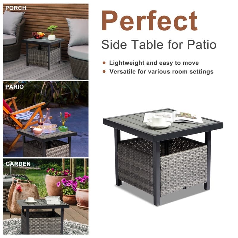 Patio 22 in. Wicker Coffee Side Table with Umbrella Hole