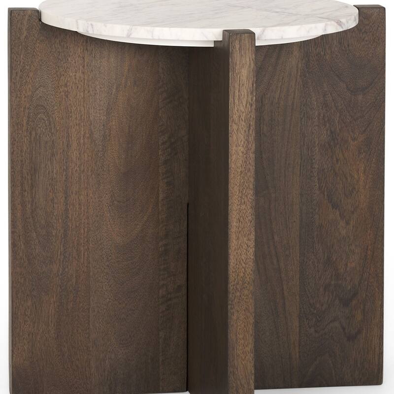 HomeRoots 22" White and Brown Stone and Wood Tray Table - 22.00 in. x 22.00 in. x 22.00 in.