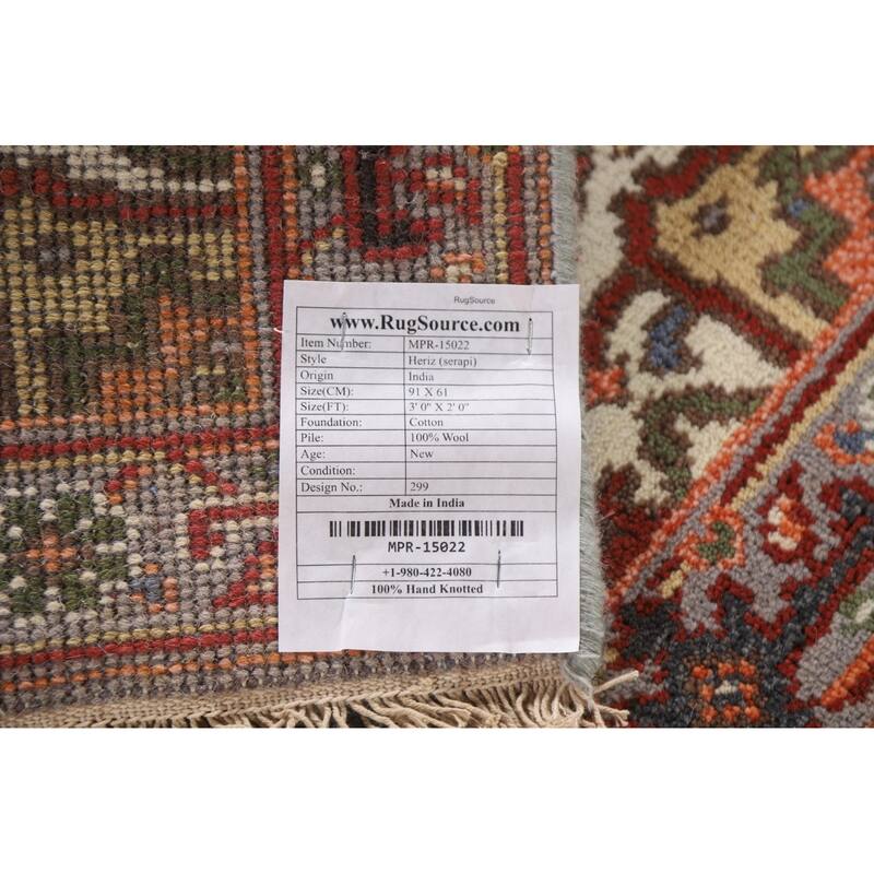 Gray Heriz Serapi Indian Accent Area Rug Hand-knotted Wool Carpet - 2'0"x 3'0"