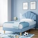 preview thumbnail 18 of 20, Modern Velvet Upholstered Bed Frame, Platform Bed with Height Adjustable Headboard for Boys Girls, Wood Slat Support Blue - Twin