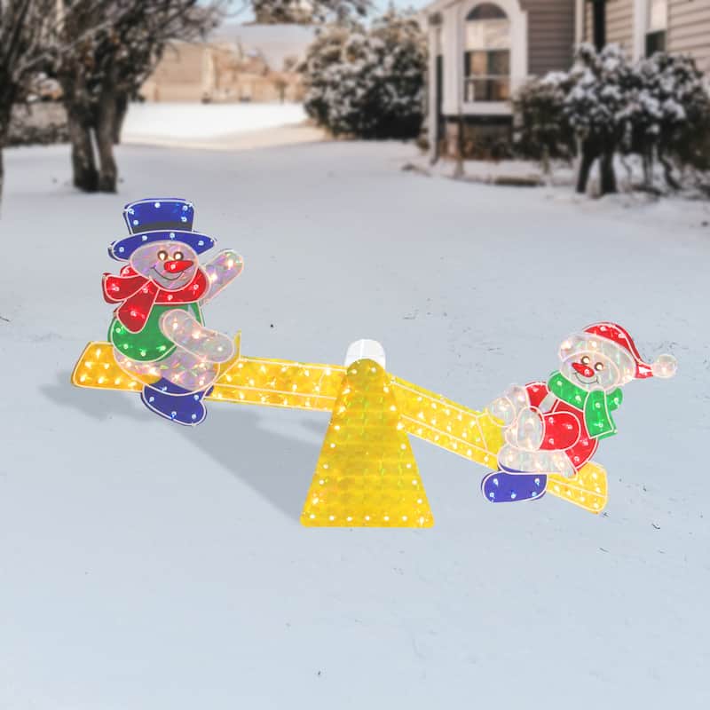 48" Yellow Red Holographic Snowmen on See Saw Outdoor Christmas Decor - Multi